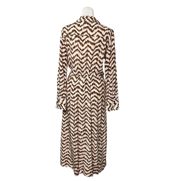 Mango Brown Print Belted Button Front Shirt Dress Size 4 - Picture 6 of 10